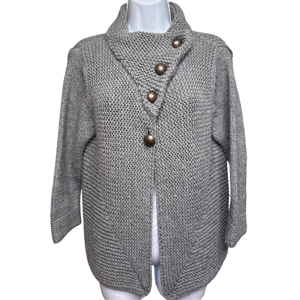 Vintage ESPRIT Womens Gray Asymmetrical Cardigan Sweater Sz M Minimalist Chunky